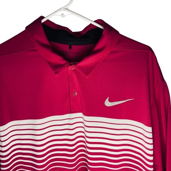 Nike Golf Men's Size XXL Standard Fit Dri-Fit Pink White Polo Short Sleeve Shirt - Picture 3 of 5